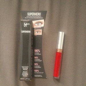 Mascara + Red Liquid Lipstick